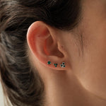 Green CZ Shamrock Tiny Stud Earrings in Sterling Silver, Clover Earrings, Irish Earrings, Silver or Gold Flower Earrings