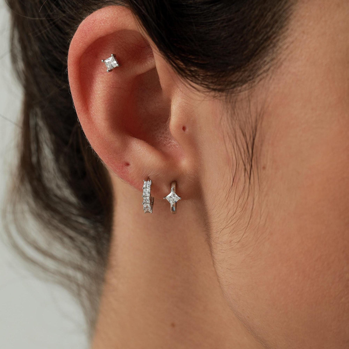 Single CZ Crystal Huggie Hoop in Sterling Silver, Silver or Gold, Minimalist Simple Hoop Earrings