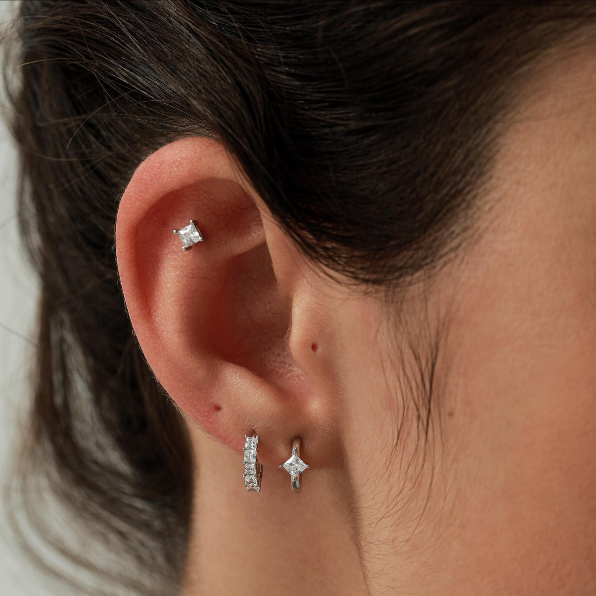 Princess Cut CZ Stud Earrings in Sterling Silver, Square Cut Crystal Earrings, Diamond CZ, April Birthstone