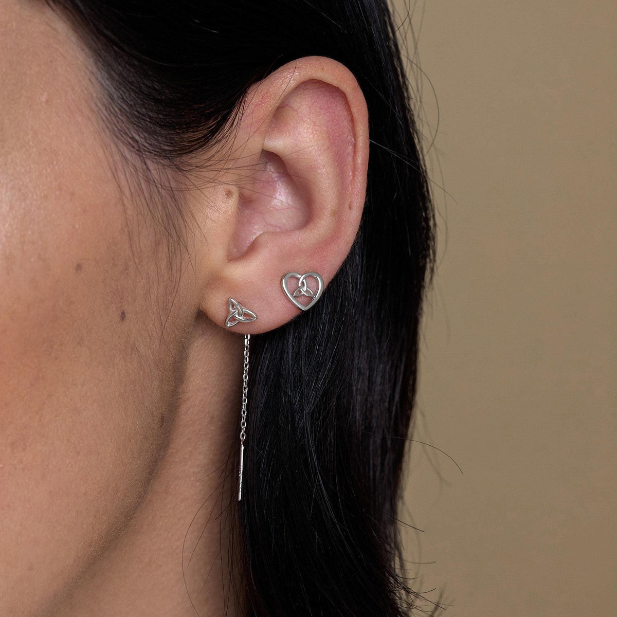 Celtic Heart Stud Earrings in Sterling Silver, Silver, Gold or Rose Gold, Unicorn Earrings, Celtic Trinity Knot Heart Earrings