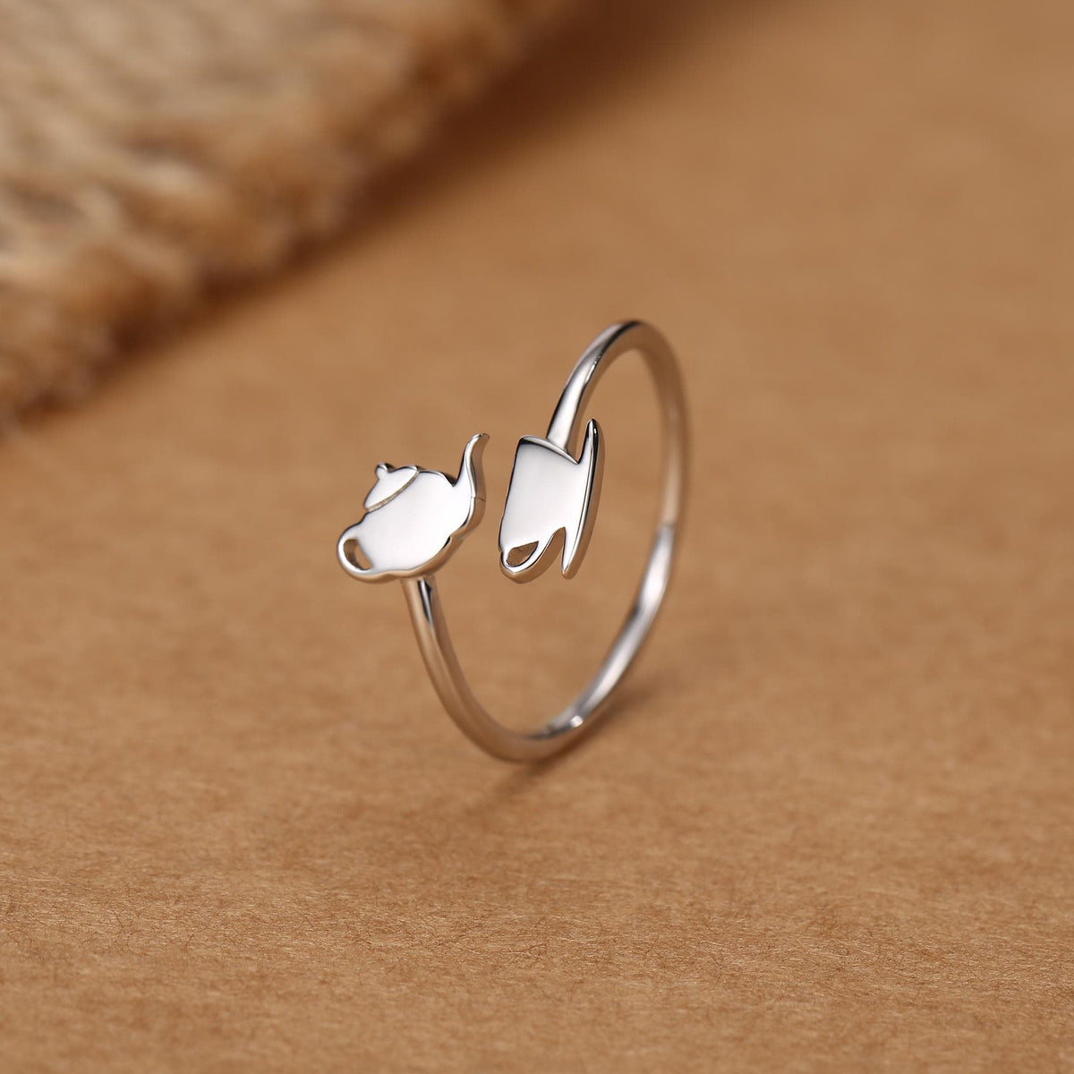 Sterling Silver Teapot and Teacup Adjustable Ring
