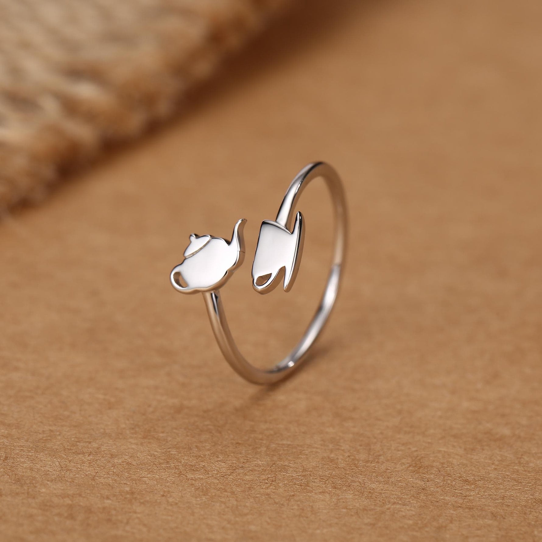 Sterling Silver Teapot and Teacup Adjustable Ring