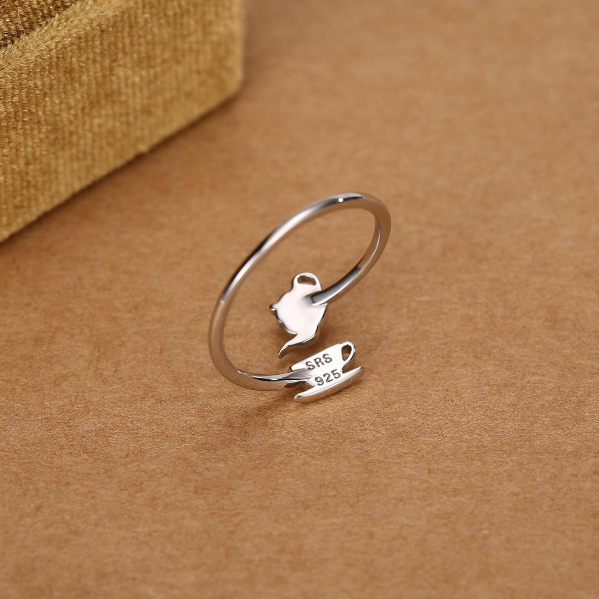 Sterling Silver Teapot and Teacup Adjustable Ring
