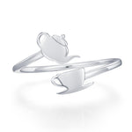 Sterling Silver Teapot and Teacup Adjustable Ring