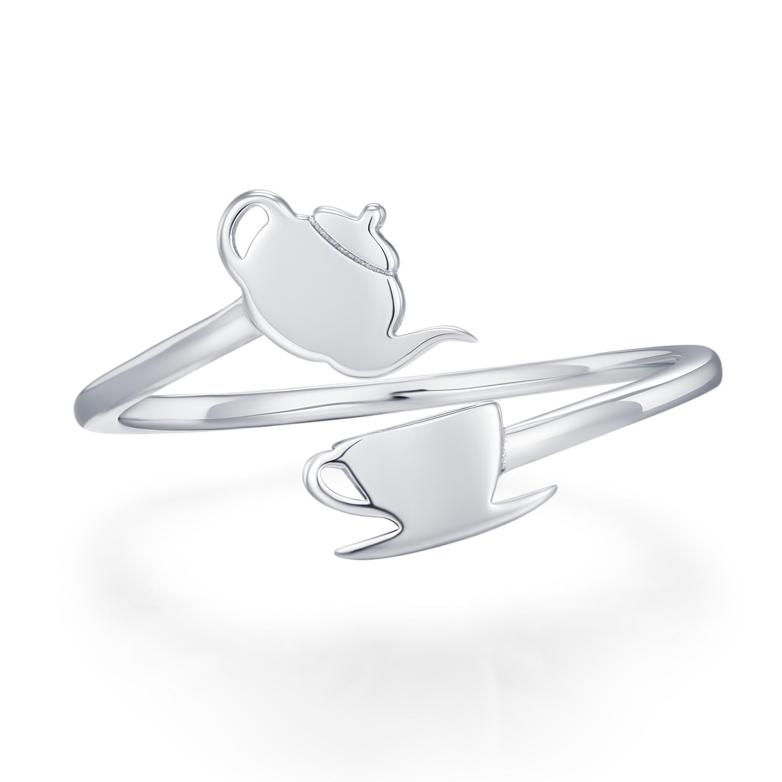 Sterling Silver Teapot and Teacup Adjustable Ring