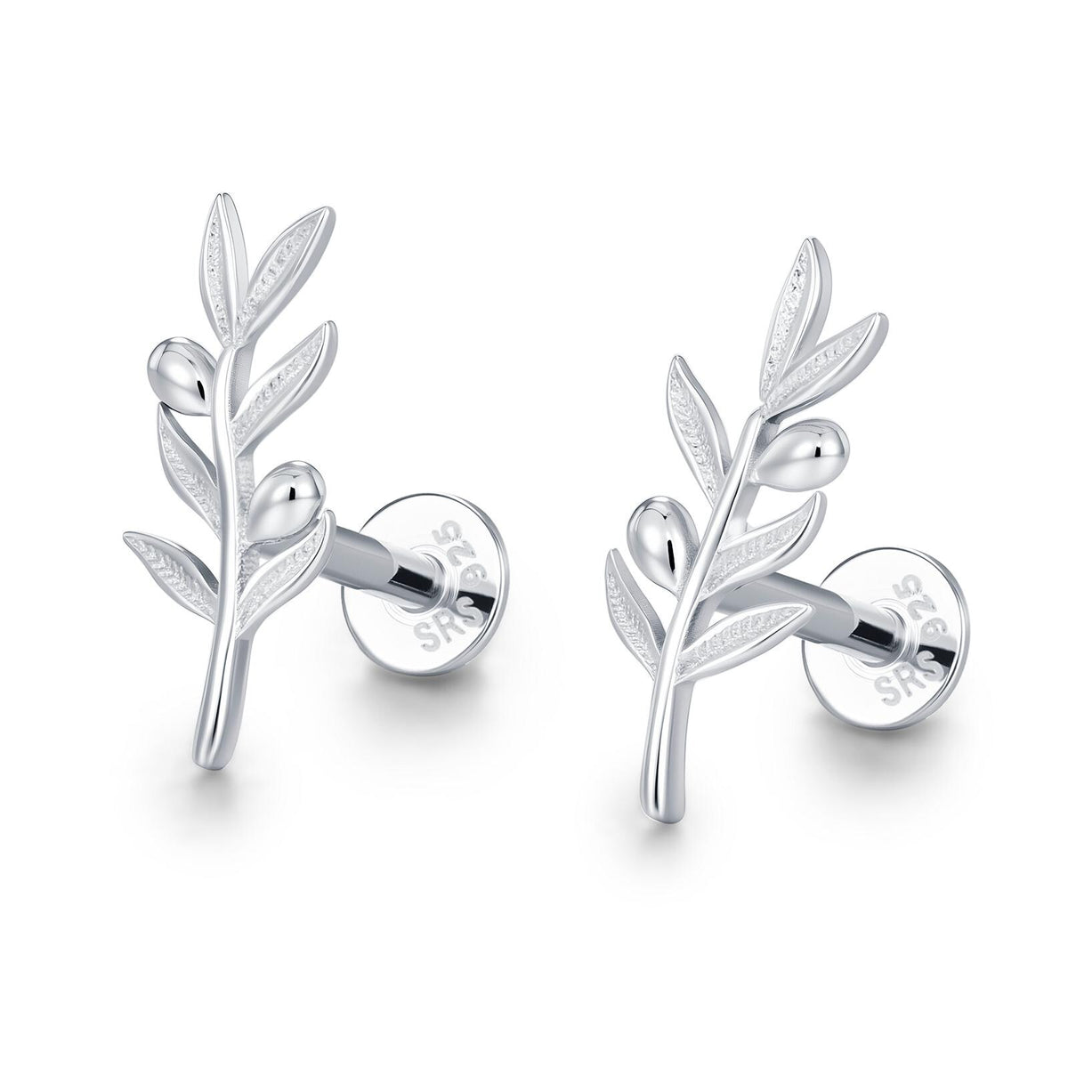 Sterling Silver Olive Branch 16G Flat Back Earrings