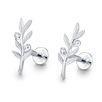 Sterling Silver Olive Branch 16G Flat Back Earrings