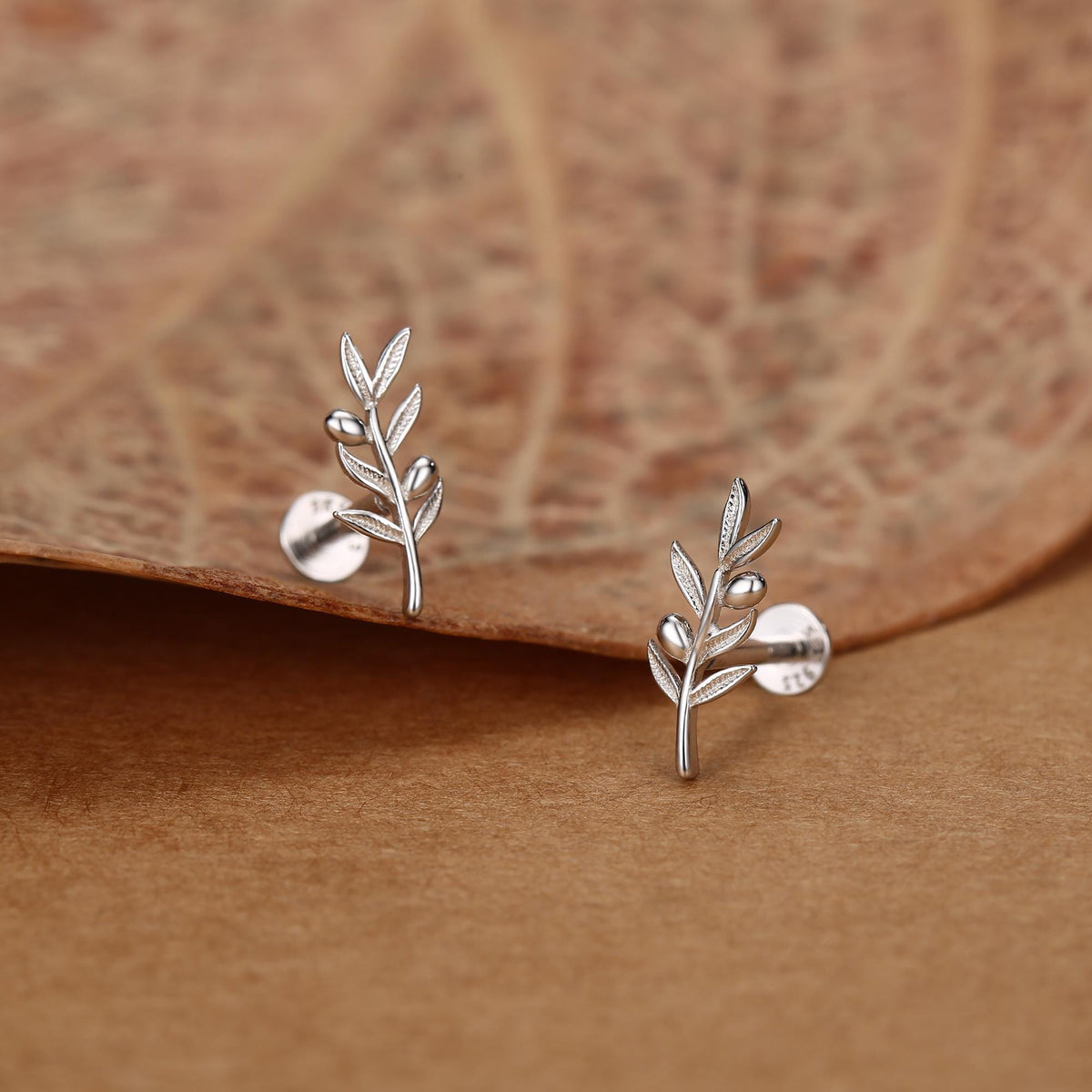 Sterling Silver Olive Branch 16G Flat Back Earrings