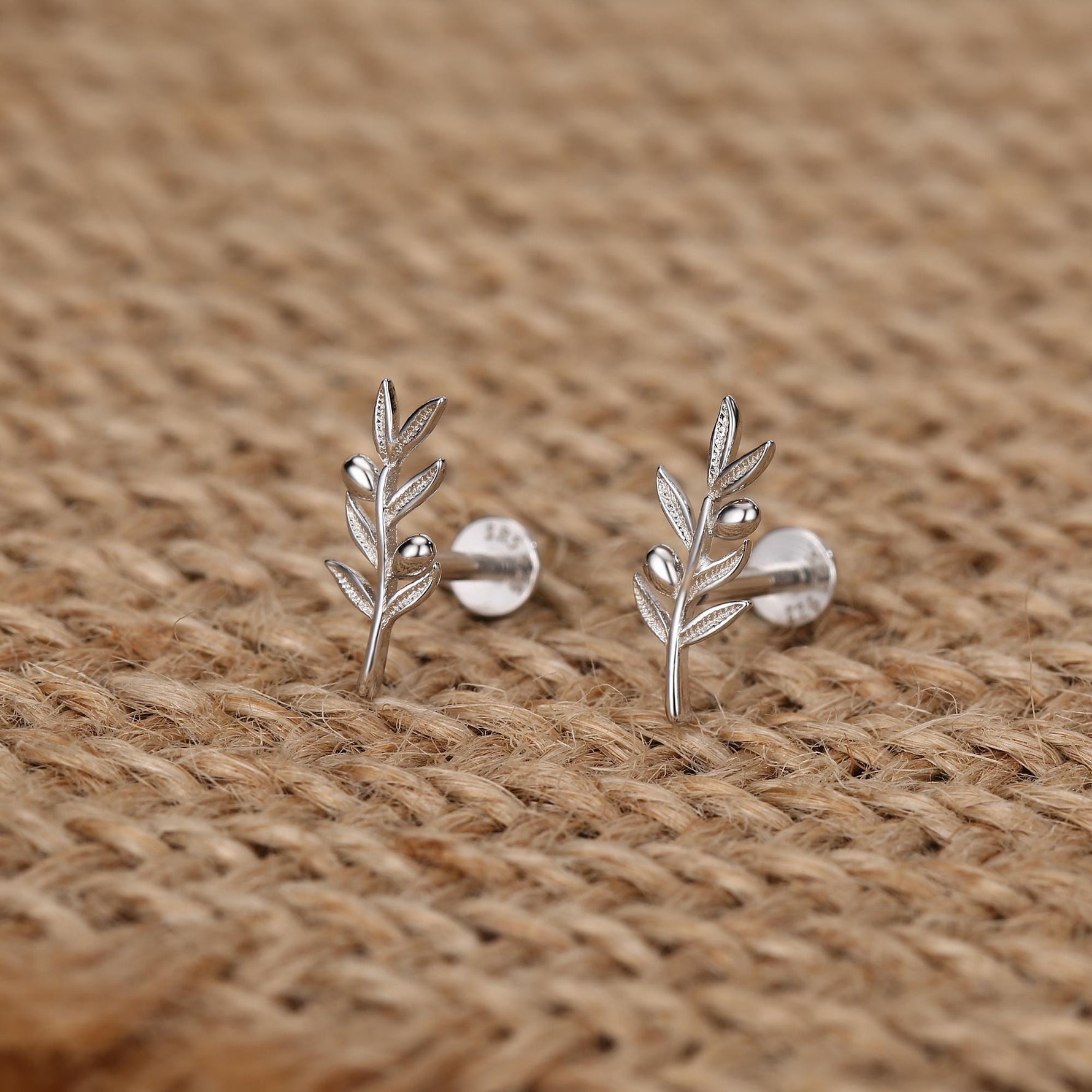 Sterling Silver Olive Branch 16G Flat Back Earrings