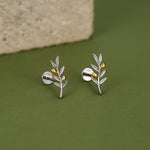 Sterling Silver Two Tone Olive Branch 16G Flat Back Earring