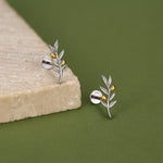 Sterling Silver Two Tone Olive Branch 16G Flat Back Earring