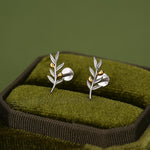 Sterling Silver Two Tone Olive Branch 16G Flat Back Earring