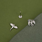 Sterling Silver Mismatched Dragon 16G Internally Threaded Flat Back Earrings