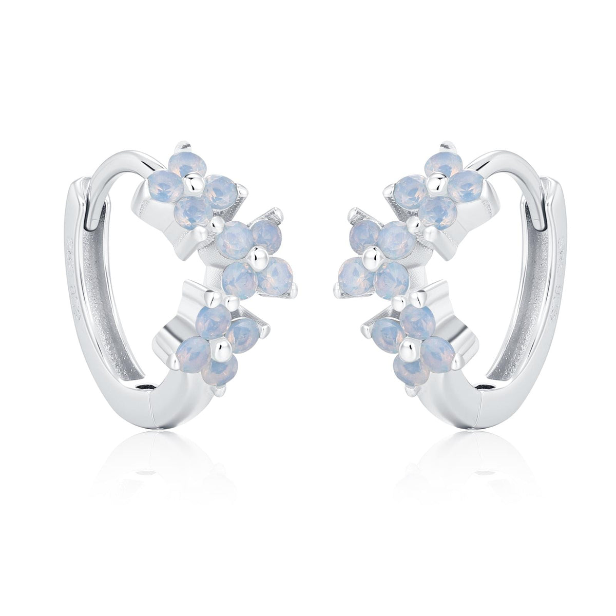 Sterling Silver Opal Floral Huggie Hoop Earrings