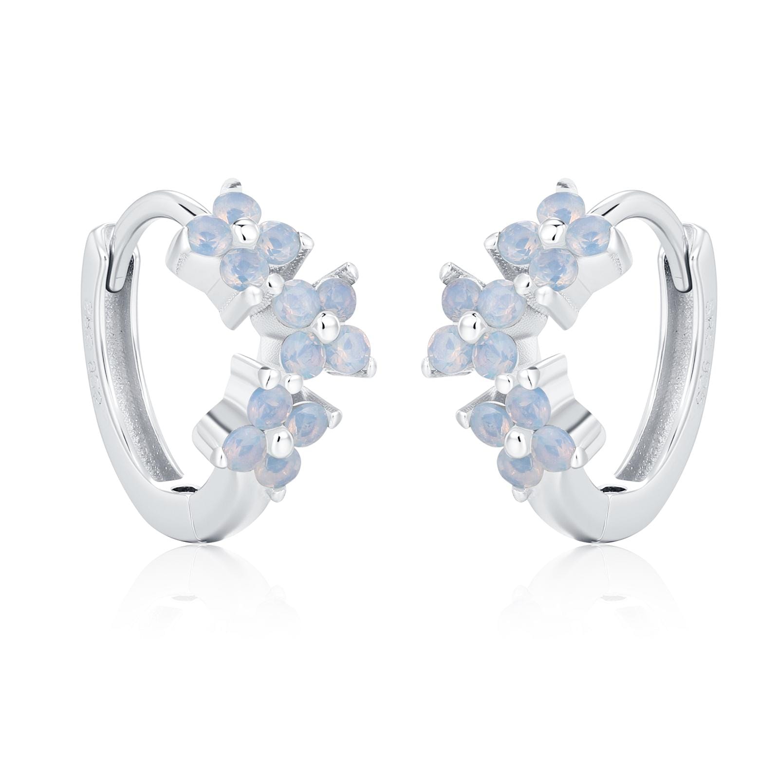 Sterling Silver Opal Floral Huggie Hoop Earrings