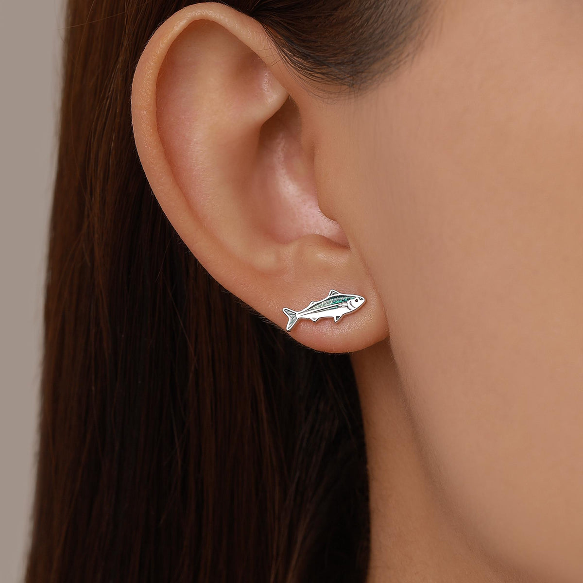 Sterling Silver Mackerel Fish Stud Earrings