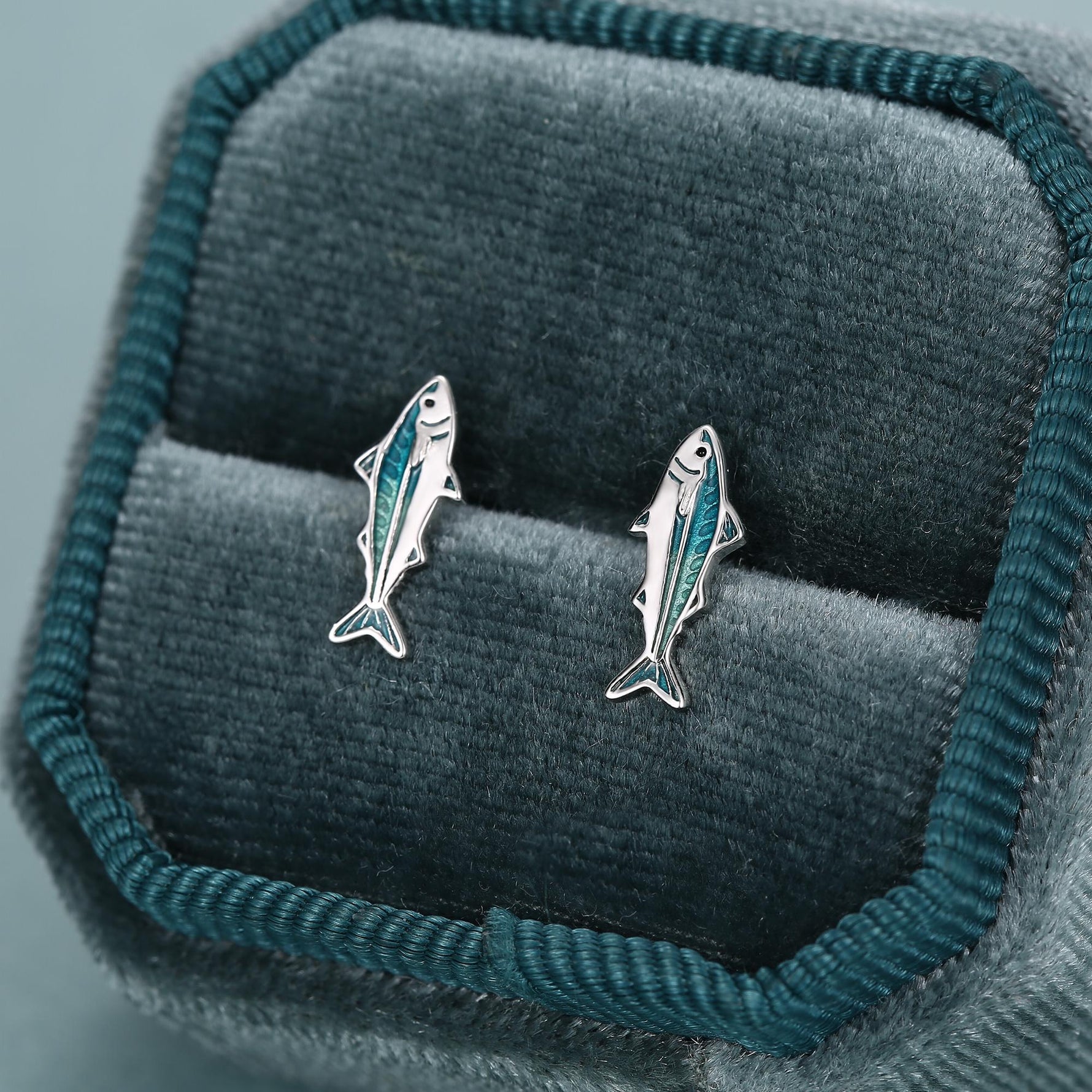 Sterling Silver Mackerel Fish Stud Earrings