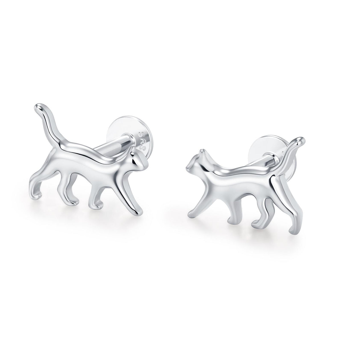 Sterling Silver Walking Cat 16G Flat Back Labret Earring