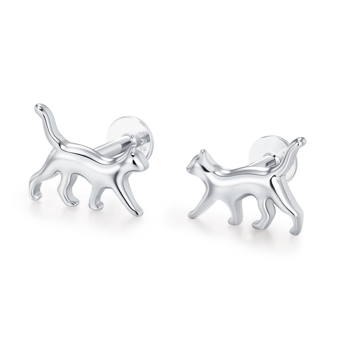 Sterling Silver Walking Cat 16G Flat Back Labret Earring