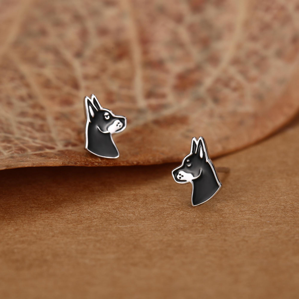 Sterling Silver Doberman Dog Stud Earrings