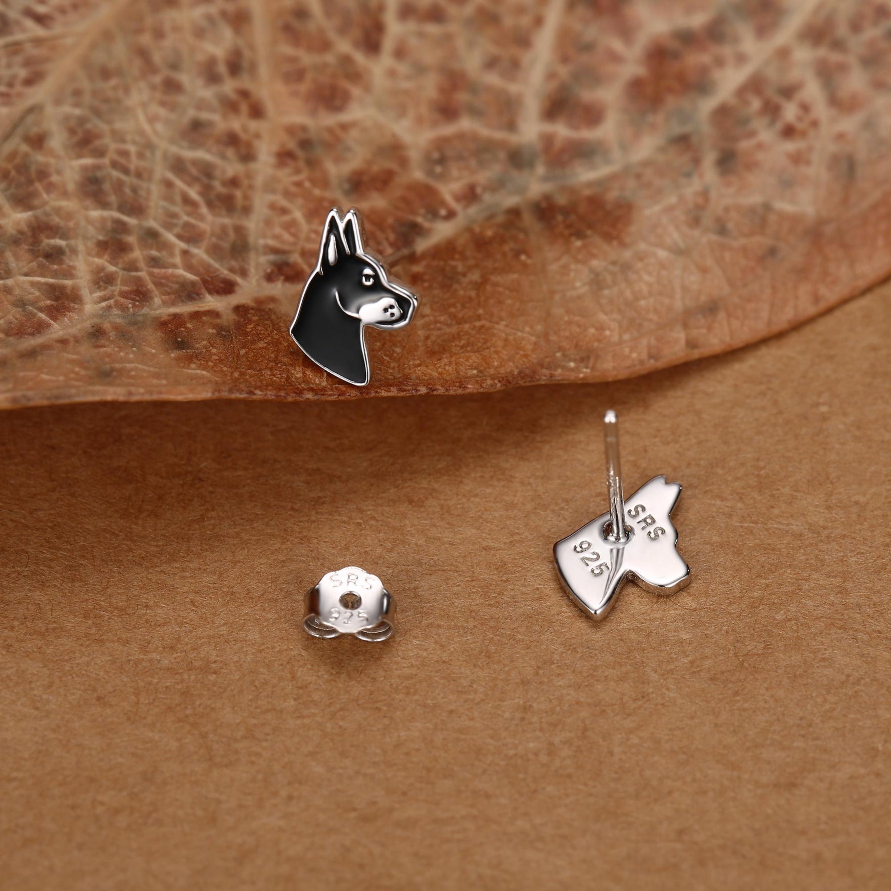 Sterling Silver Doberman Dog Stud Earrings