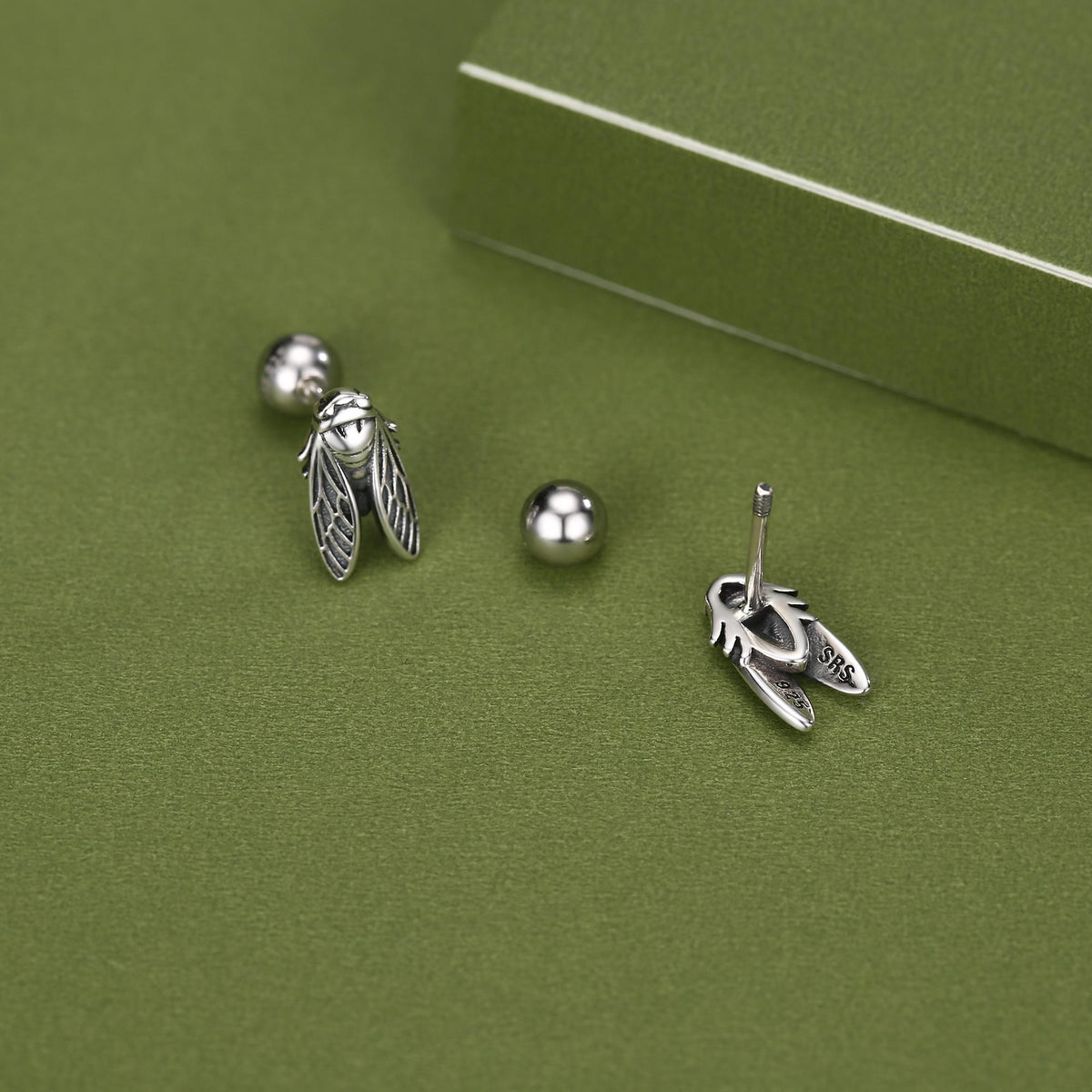 Sterling Silver Cicada 18G Screw Back Earrings