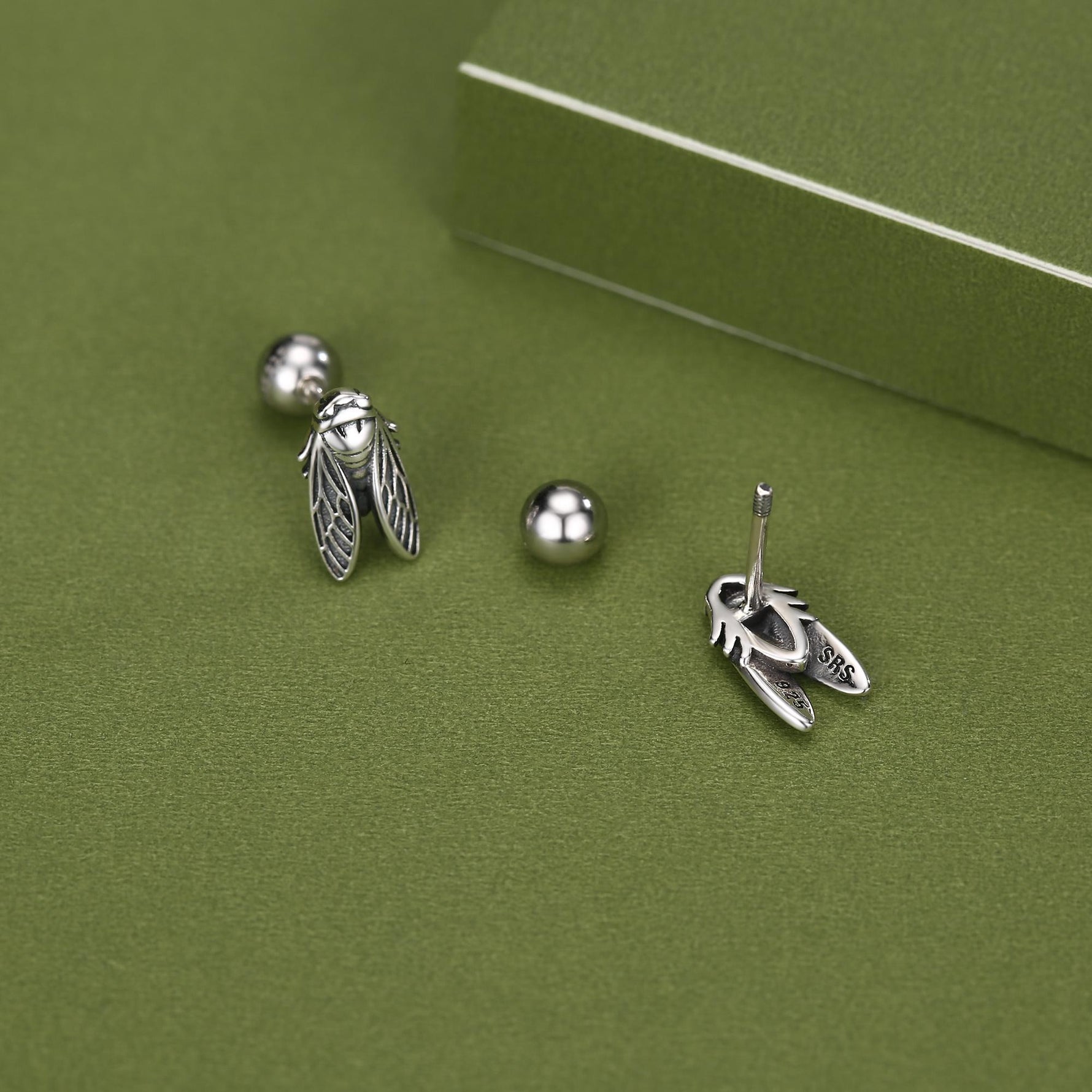 Sterling Silver Cicada 18G Screw Back Earrings
