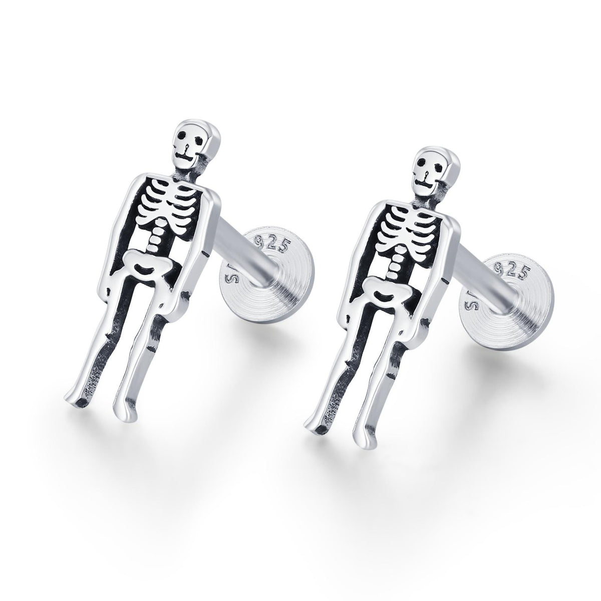 Sterling Silver Skeleton 16G Internally Threaded Flat Back Earrings