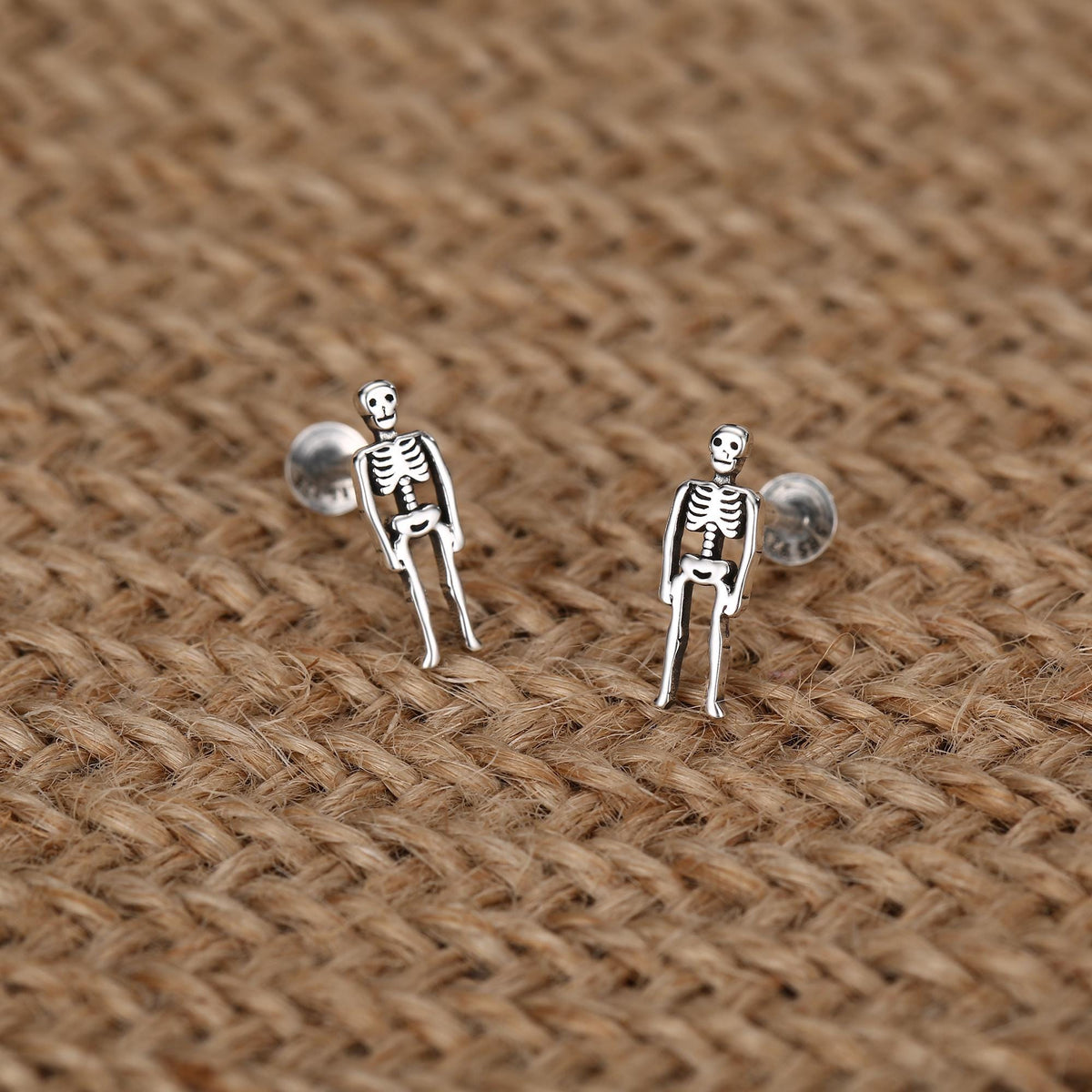 Sterling Silver Skeleton 16G Internally Threaded Flat Back Earrings