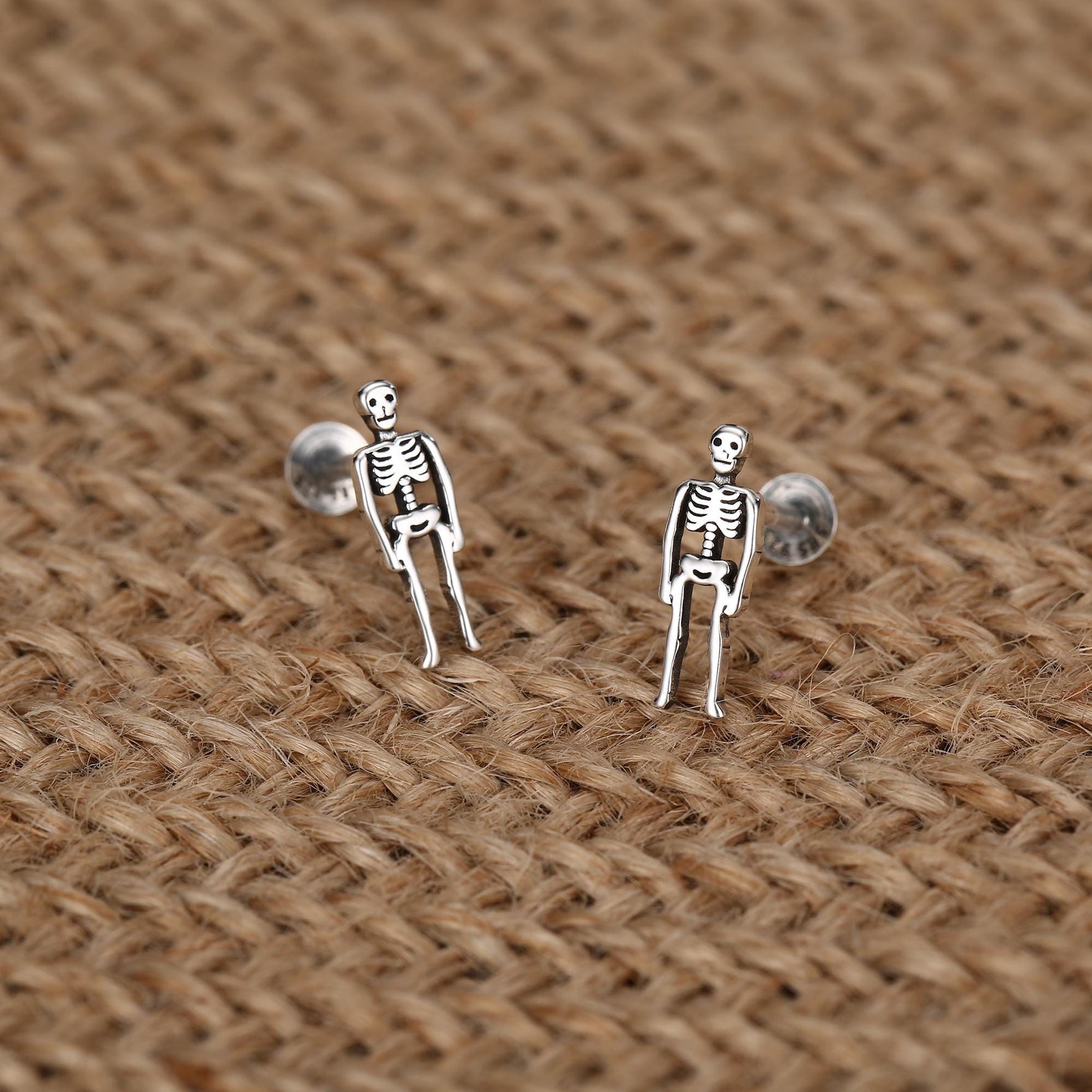 Sterling Silver Skeleton 16G Internally Threaded Flat Back Earrings