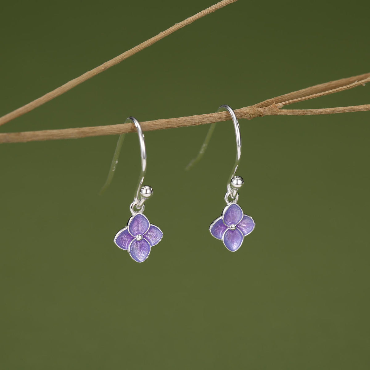 Sterling Silver Hydrangea Flower Drop Earrings