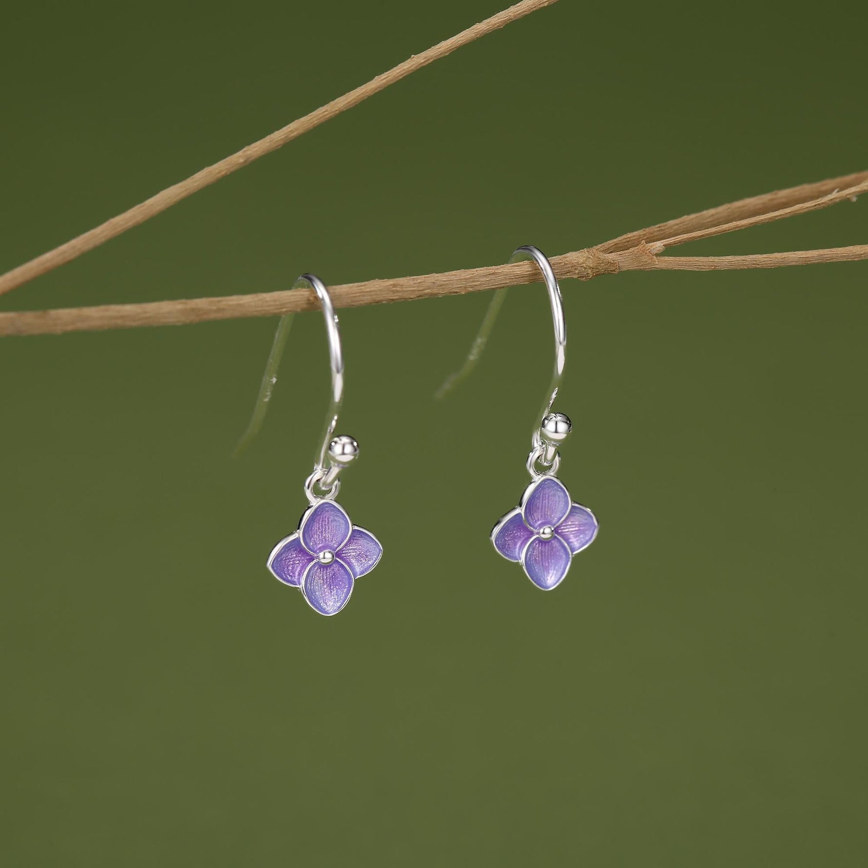 Sterling Silver Hydrangea Flower Drop Earrings
