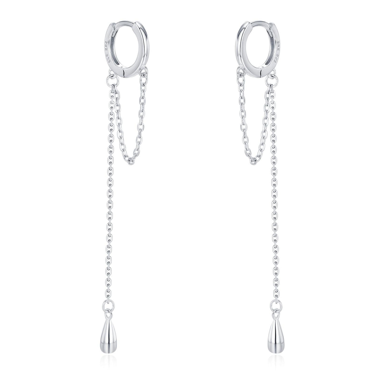 Sterling Silver Dangle Chain Huggie Hoop Earrings