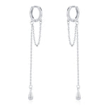 Sterling Silver Dangle Chain Huggie Hoop Earrings
