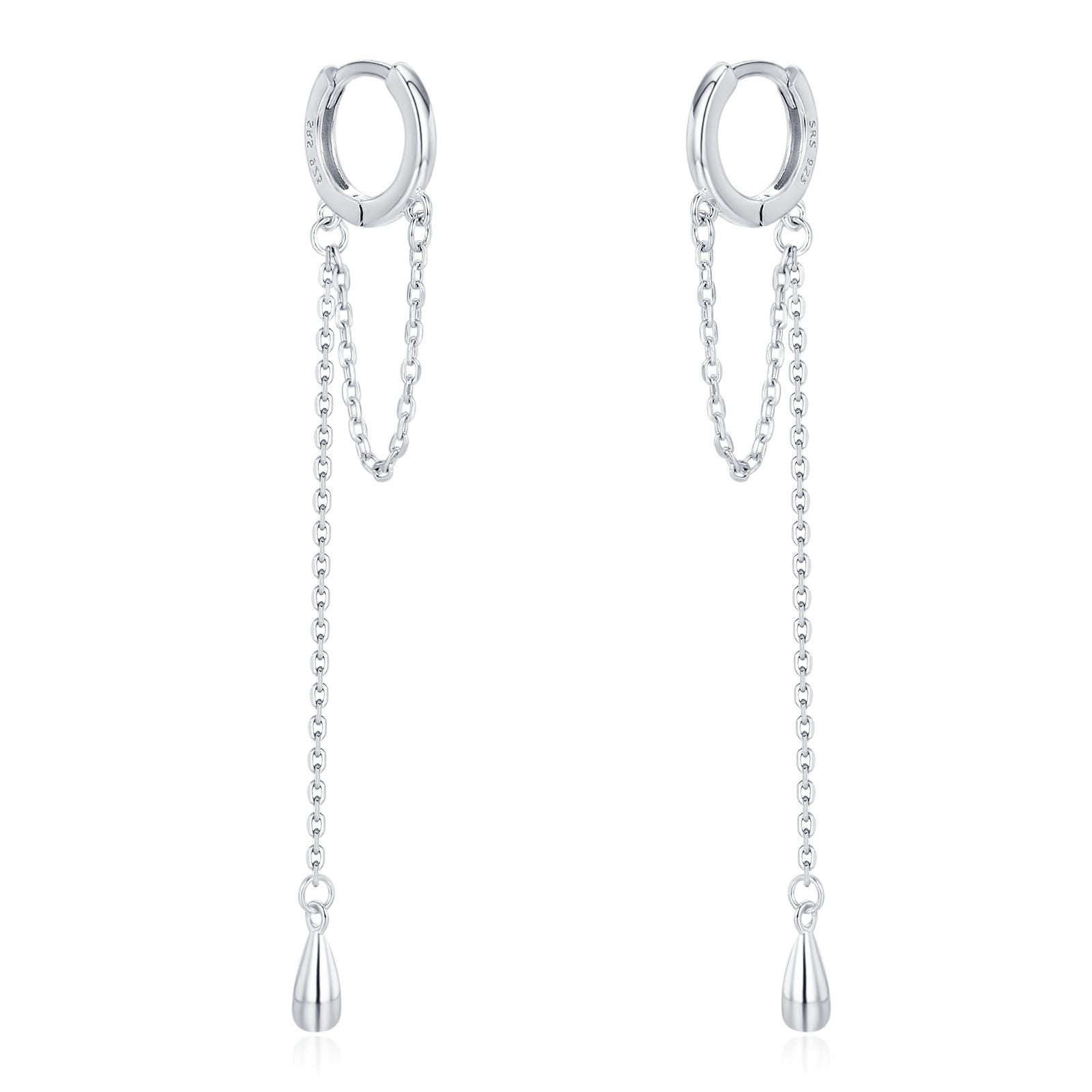 Sterling Silver Dangle Chain Huggie Hoop Earrings