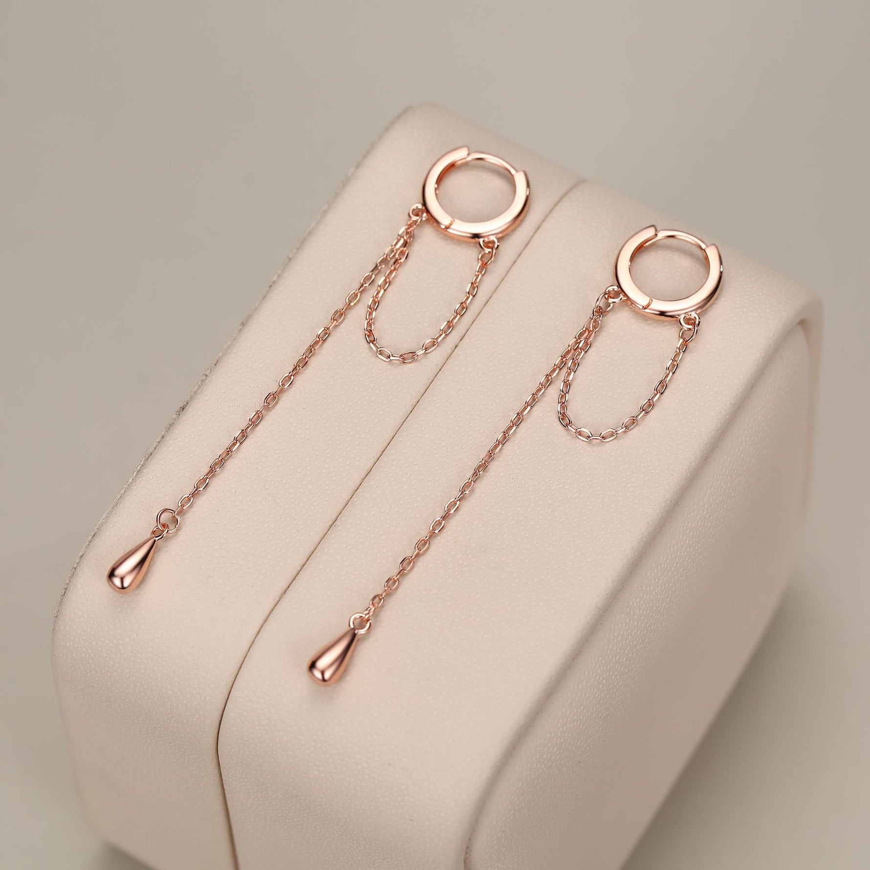 Sterling Silver Dangle Chain Huggie Hoop Earrings