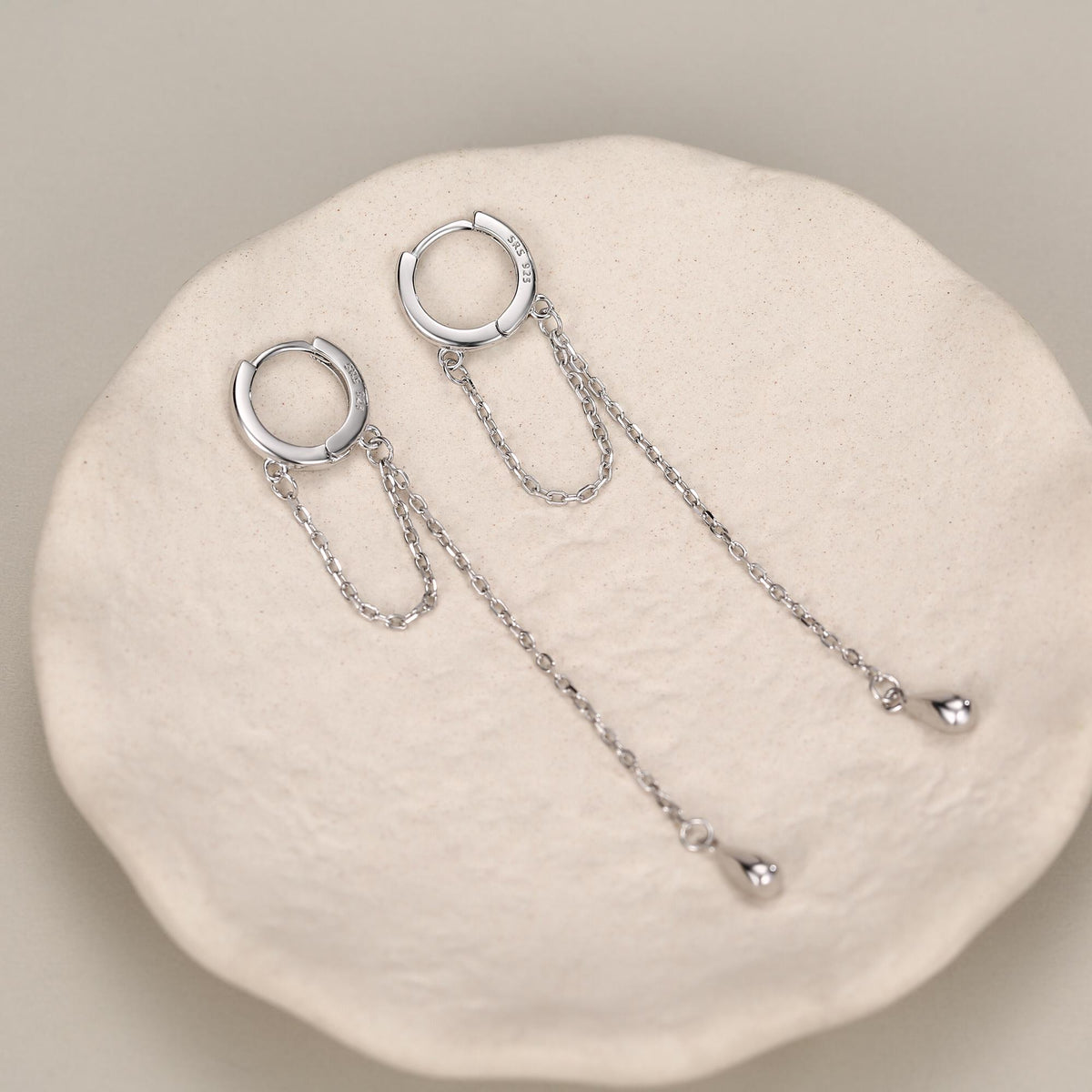 Sterling Silver Dangle Chain Huggie Hoop Earrings