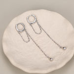 Sterling Silver Dangle Chain Huggie Hoop Earrings
