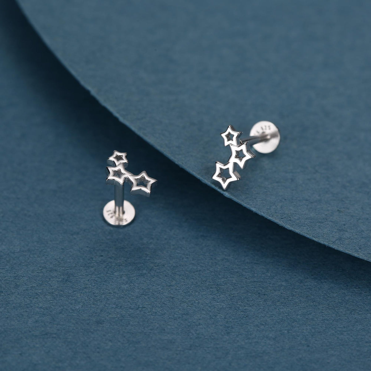 Sterling Silver Star Cluster 16G Flat Back Labret Earring