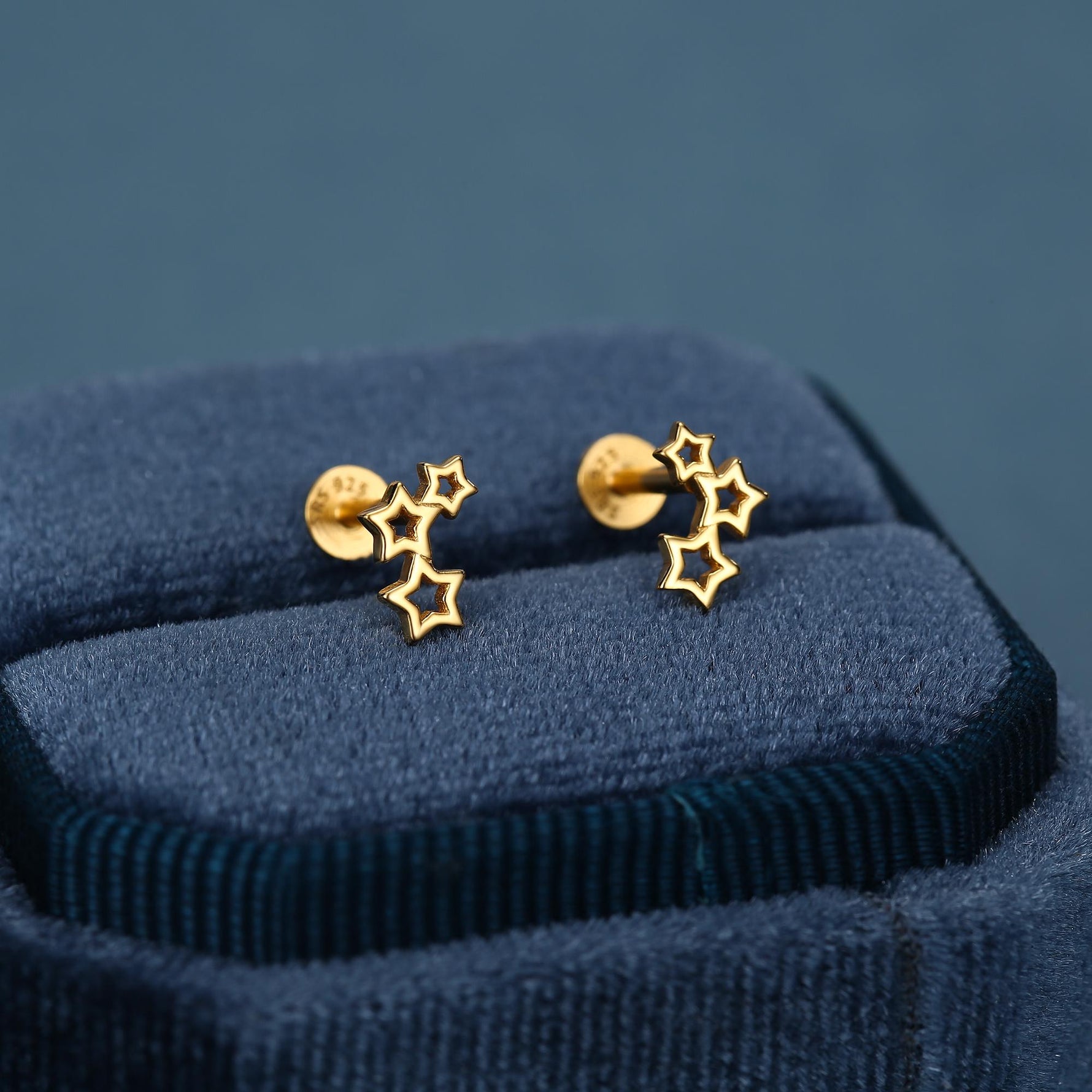 Sterling Silver Star Cluster 16G Flat Back Labret Earring