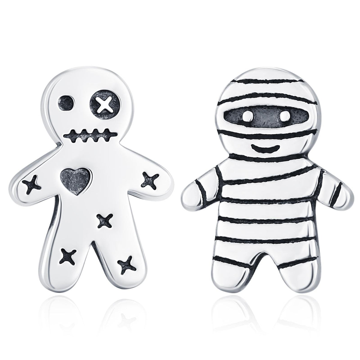 Sterling Silver Mismatched Voodoo Doll and Mummy Stud Earrings