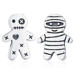 Sterling Silver Mismatched Voodoo Doll and Mummy Stud Earrings