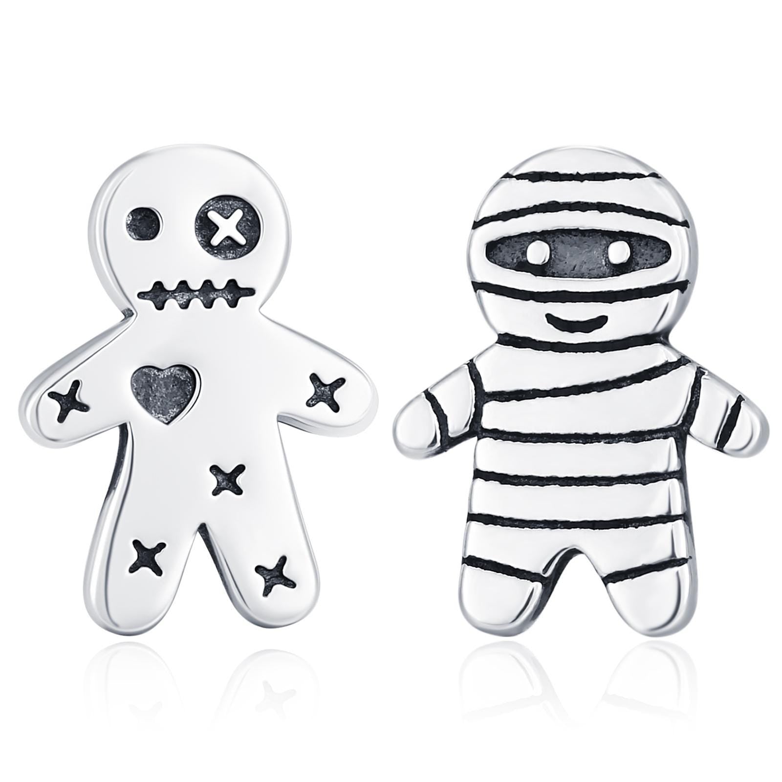 Sterling Silver Mismatched Voodoo Doll and Mummy Stud Earrings