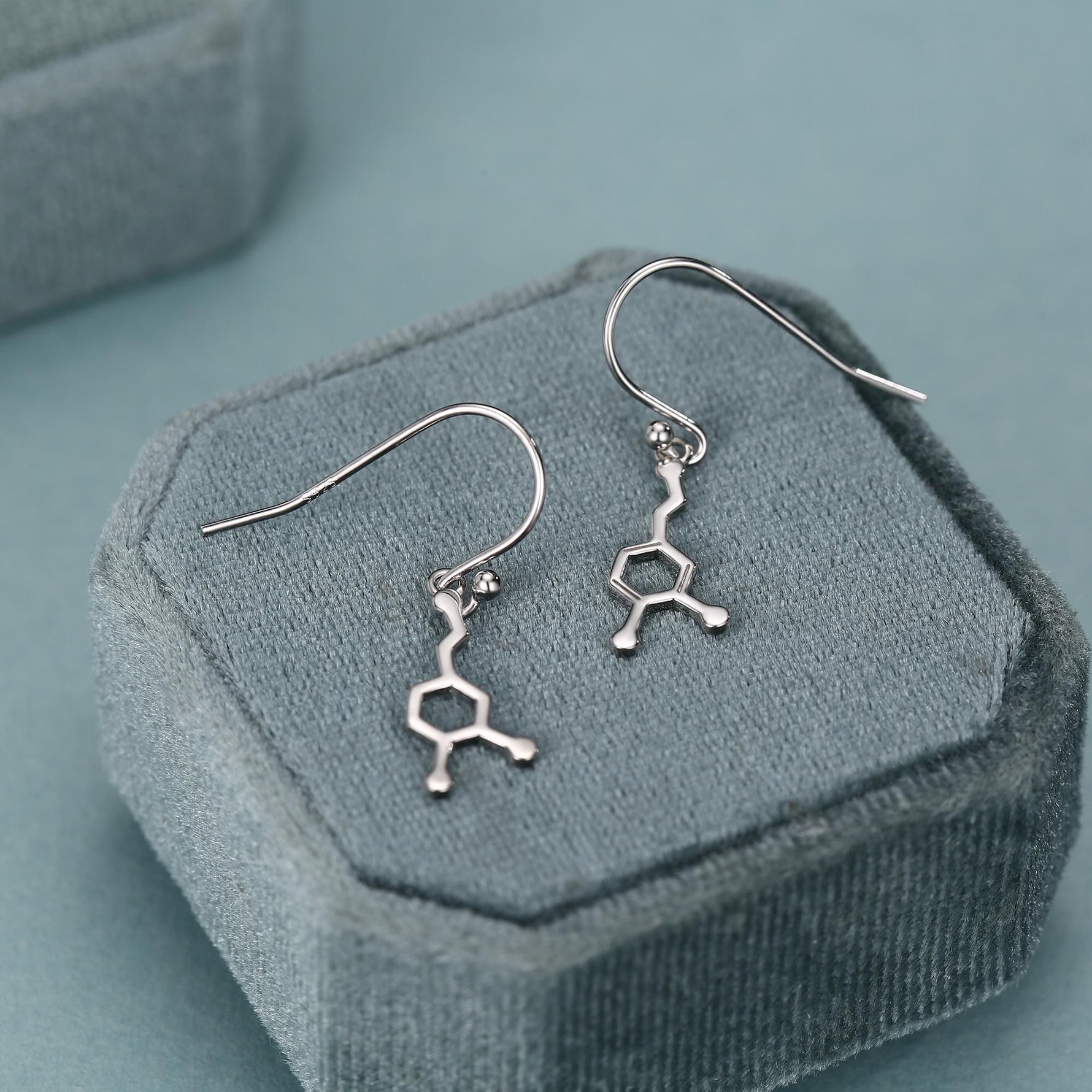 Sterling Silver Dopamine Molecule Drop Earrings