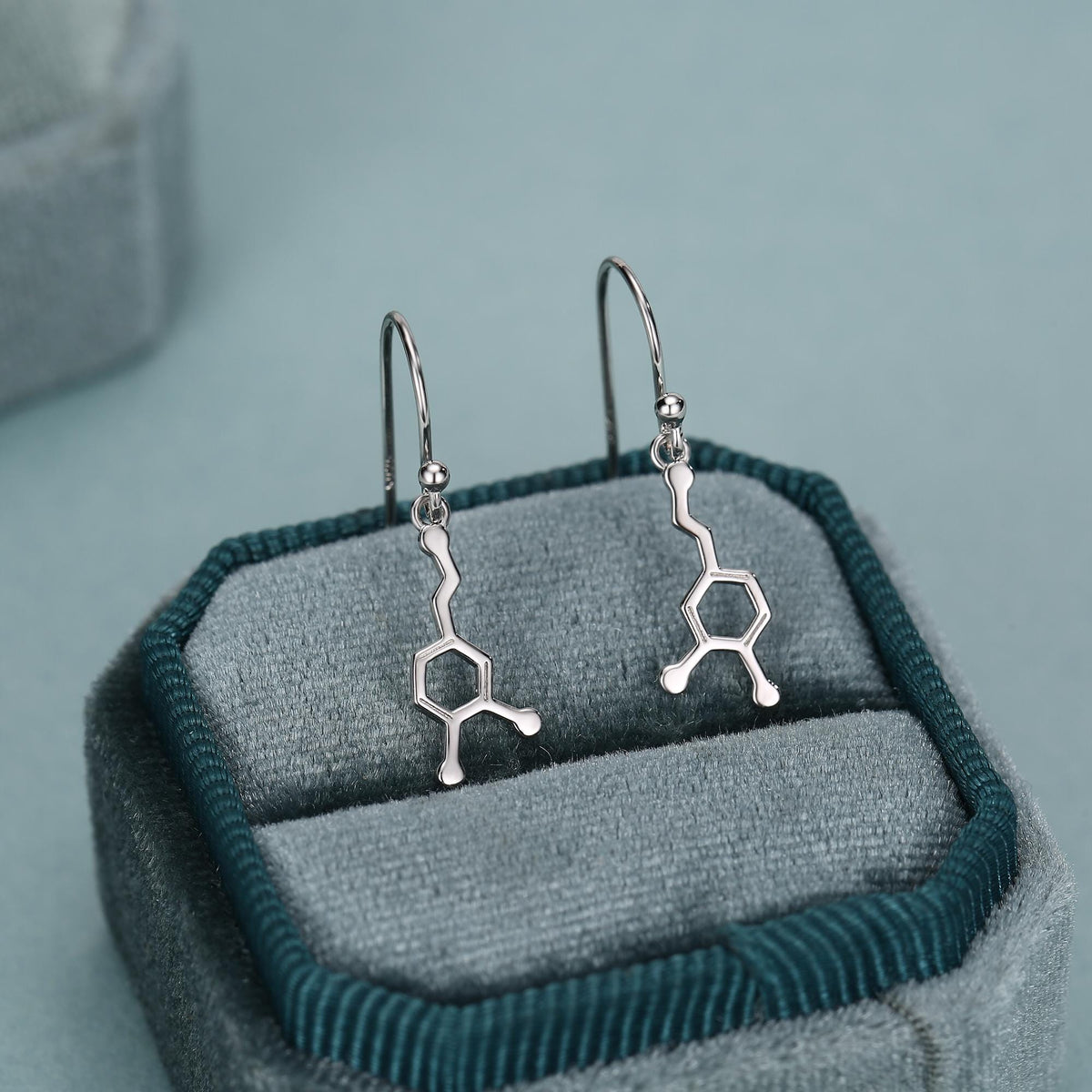 Sterling Silver Dopamine Molecule Drop Earrings