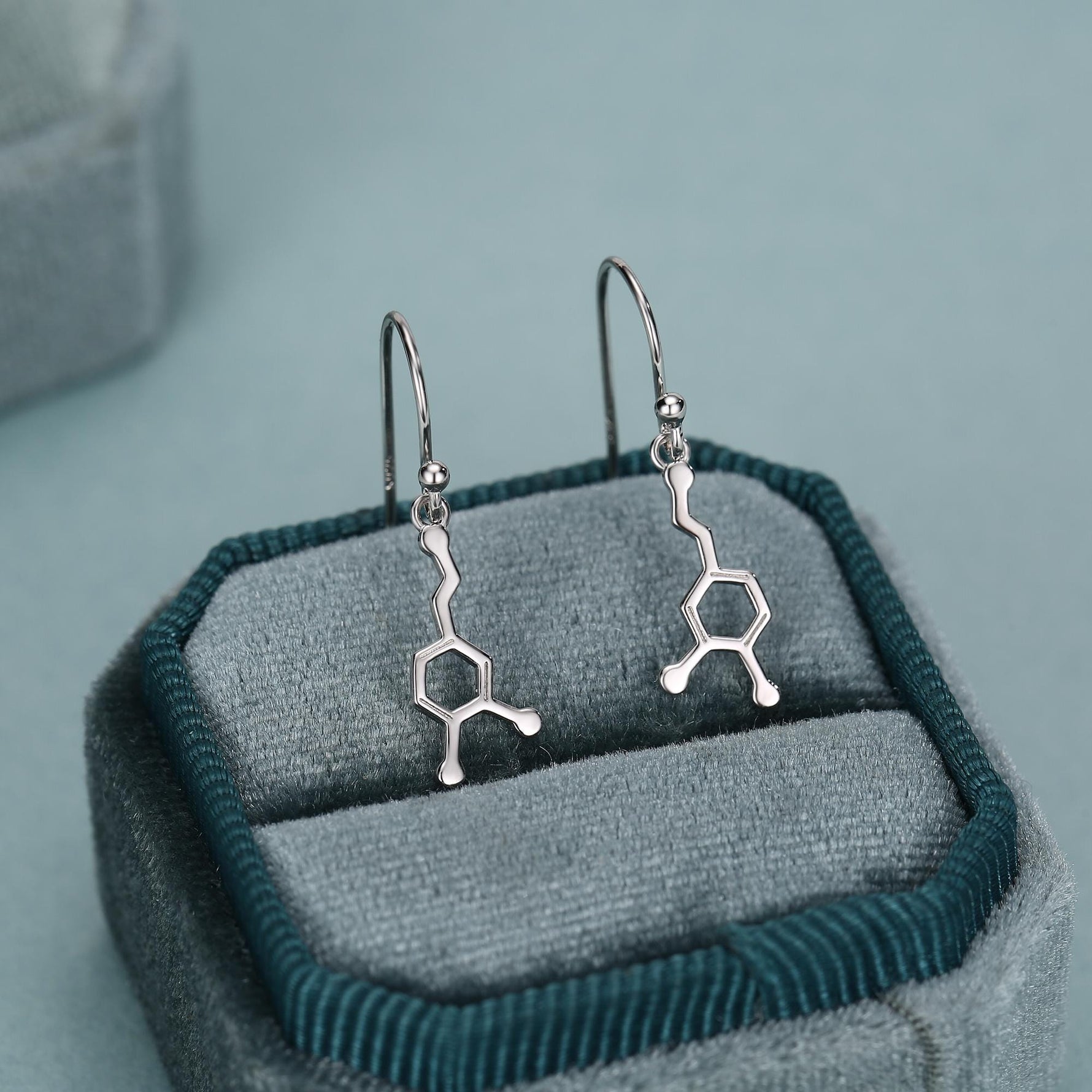 Sterling Silver Dopamine Molecule Drop Earrings