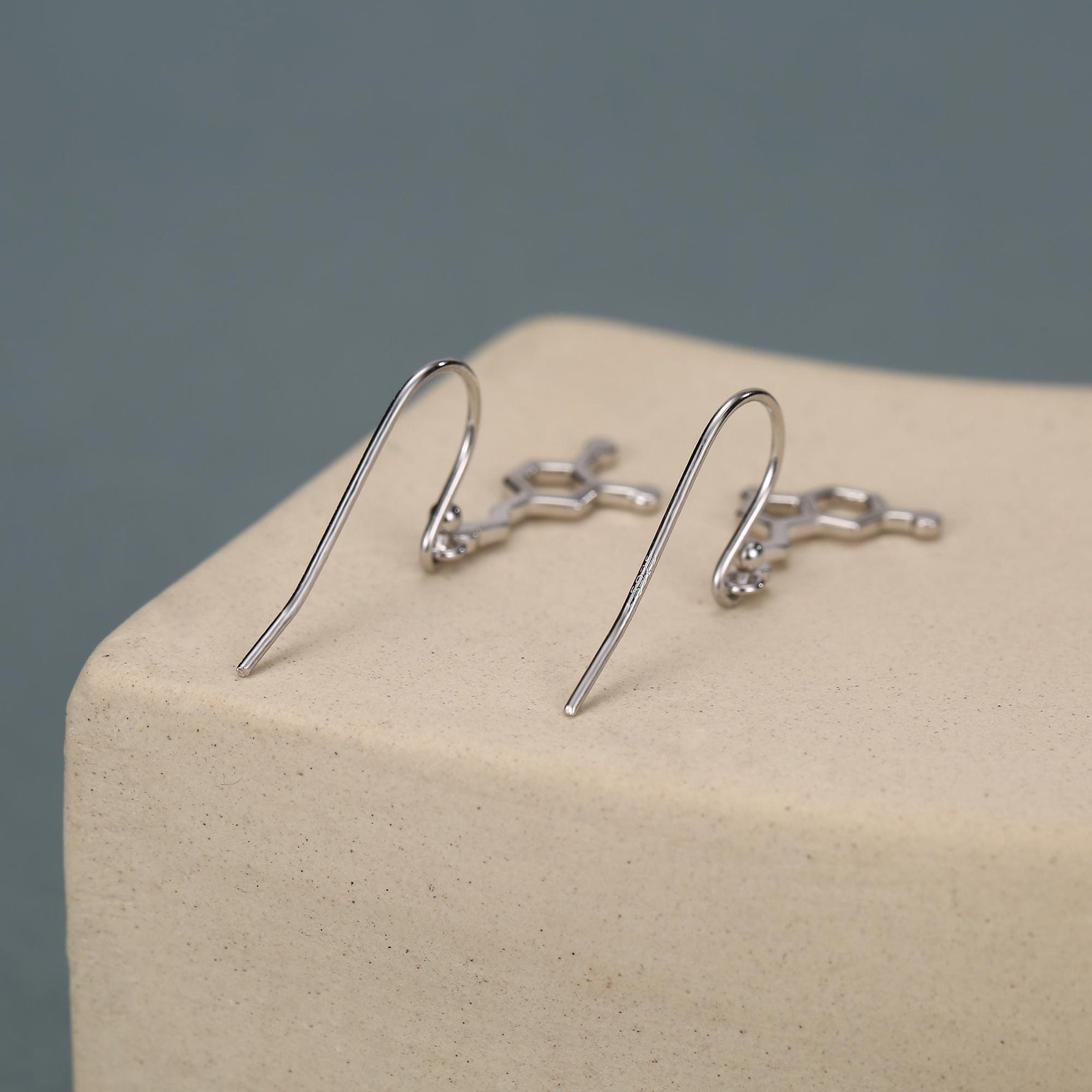 Sterling Silver Mismatched Serotonin and Dopamine Molecule Drop Earrings