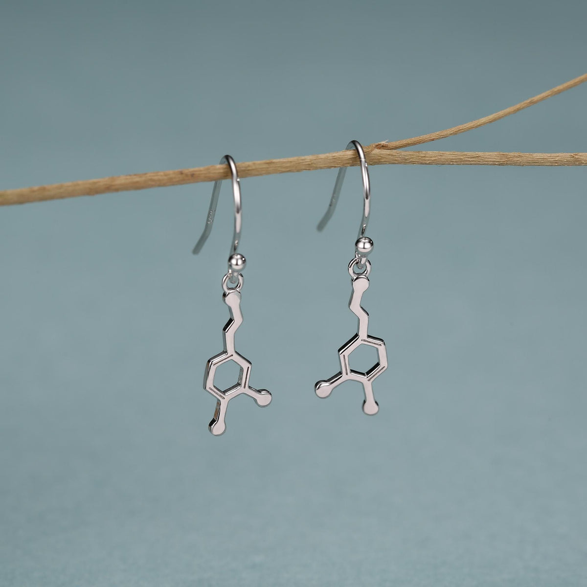 Sterling Silver Dopamine Molecule Drop Earrings