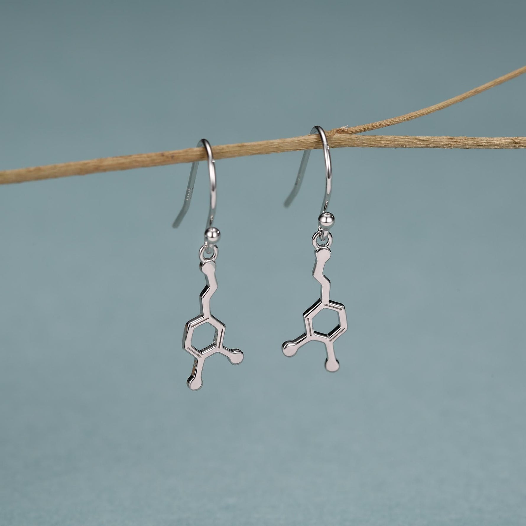 Sterling Silver Dopamine Molecule Drop Earrings