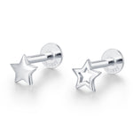 Sterling Silver Solid and Cutout Star 16G Flat Back Earrings